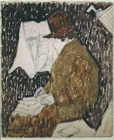 Profil kobiety w wagonie kolejowym (akwarela na papierze) autorstwa Gwen John