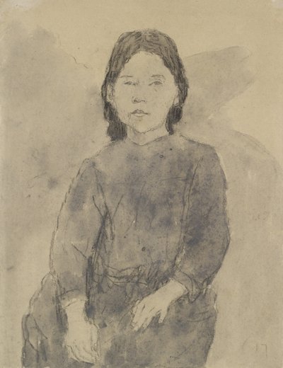 Siedząca dziewczyna (Marie Hamonet?) (węgiel, szary wash i kolor nadwozia na szarym papierze) autorstwa Gwen John