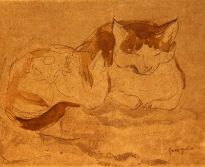 Śpiący Kot (ołówek i akwarela na papierze) autorstwa Gwen John