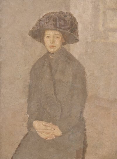 Młoda kobieta w dużym kapeluszu, ok. 1917-25 (olej na płótnie położony na płycie) autorstwa Gwen John