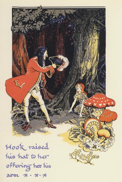 Piotruś Pan i Wendy: Hak podniósł jej kapelusz, oferując jej ramię (kolor lito) autorstwa Gwynedd M. Hudson