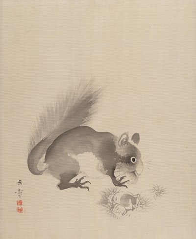 Wiewiórka jedząca kasztany, 1887-92. autorstwa Gyokusho Kawabata