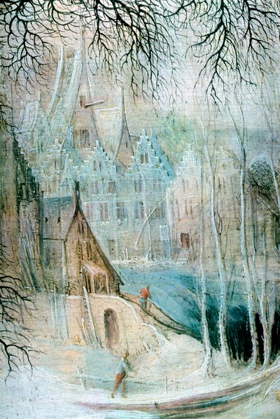 "Pejzaż zimowy z drwalem", detal, c1606-1656 autorstwa Gysbrecht Leytens