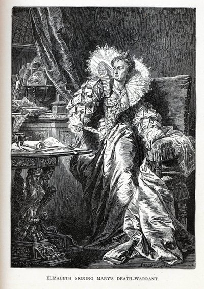 Elżbieta podpisująca wyrok śmierci na Mary, 1882 r autorstwa Gyula Benczúr