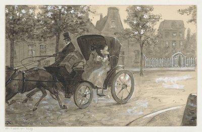 Dwie kobiety w powozie ciągniętym przez konie autorstwa H.C. Louwerse (signed by artist)
