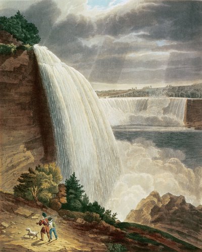 Wodospad Niagara, część amerykańskiego upadku ze stóp schodów, grawerowany przez J. Hill, wyd. przez H.L.Megarcy (kolor grawerowany) autorstwa H.J. Bennett
