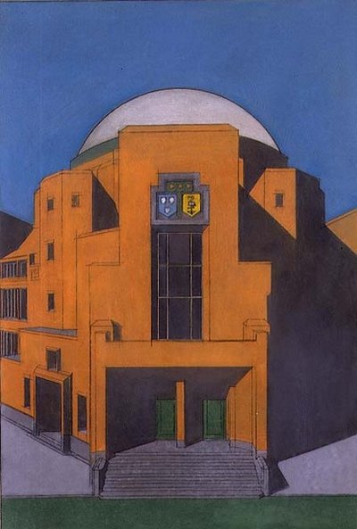 Plan wejścia do Gemeentemuseum w Hadze (pastelowy) autorstwa H.P. Berlage