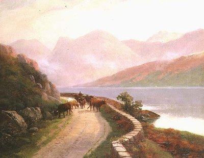 Poganiacz z krowami nad jeziorem Buttermere, wieczór autorstwa H.R. Hall
