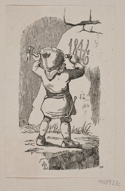 Goblin rzeźbi rok 1846 w skale autorstwa H. C. Henneberg