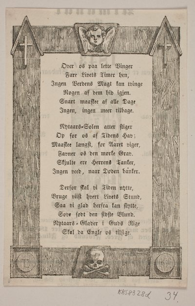 Oprawa z głową anioła, krzyżem i czaszką autorstwa H. C. Henneberg