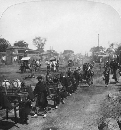 Chińska procesja pogrzebowa z jedzeniem dla zmarłego ducha, Pekin Pekin, Chiny, 1901 autorstwa H. C. White