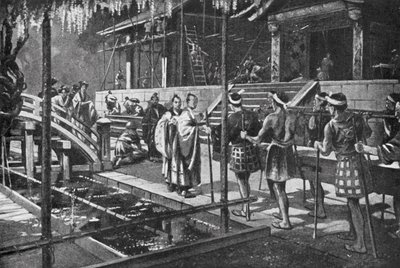 Budowa nowego pałacu dla cesarza (litografia) autorstwa H. M. (after) Burton