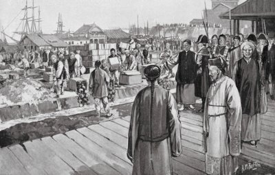 Komisarz Lin niszczy tysiące skrzyń opium (litografia) autorstwa H. M. (after) Burton