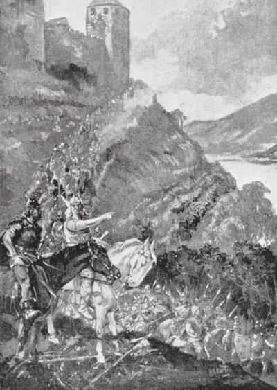 Teutoni i Celtowie jednoczą siły, by wyprzeć Rzymian z Galii (litografia) autorstwa H. M. (after) Burton