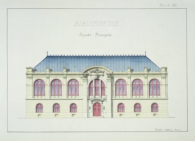 Fasada główna Biblioteki, tablica XII z kartoteki projektów, ok.1870 autorstwa H. Monnot