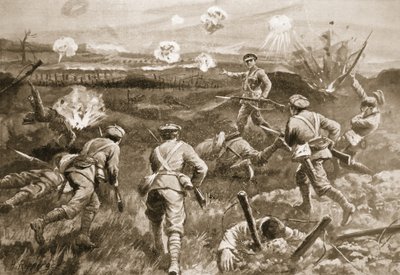 Sierżant H. Wells prowadzący pluton w kierunku niemieckich zasieków po zabiciu swojego oficera autorstwa H. Ripperger