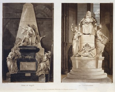 Grobowce księcia Argyll i lorda Mansfielda, tablica 56 z Opactwa Westminsterskiego, grawerowana przez Williamsona i Thomasa Sutherlanda, wyd. Rudolph Ackermann (1764-1834) 1811 (akwatinta) autorstwa H. after Villiers