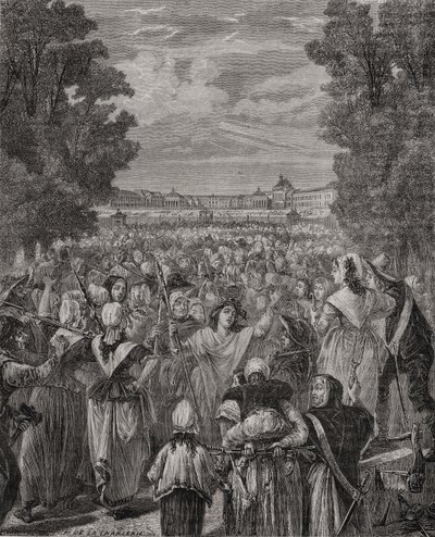 Marsz kobiet na Wersal, 5-6 października 1789, rycina autorstwa Pannemaker-Ligny, z "Histoire de la Revolution Francaise" Louisa Blanc (1811-82) autorstwa H. de la Charlerie