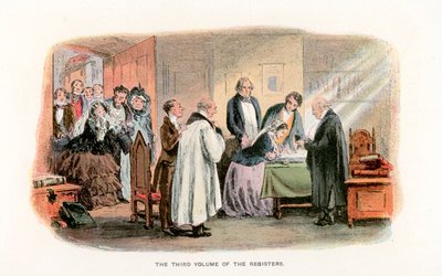 Ilustracja do książki "Mała Dorrit" (kolorowa litografia) autorstwa Hablot Knight (1815-92) (after) Browne