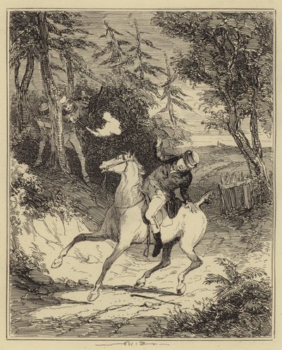 Luddyci strzelający do pana Horsfalla (rycina) autorstwa Hablot Knight (1815 92) (after) Browne