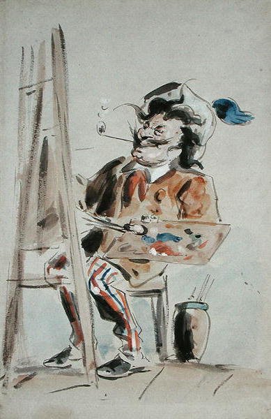 Karykatura artysty (akwarela na papierze) autorstwa Hablot Knight Browne