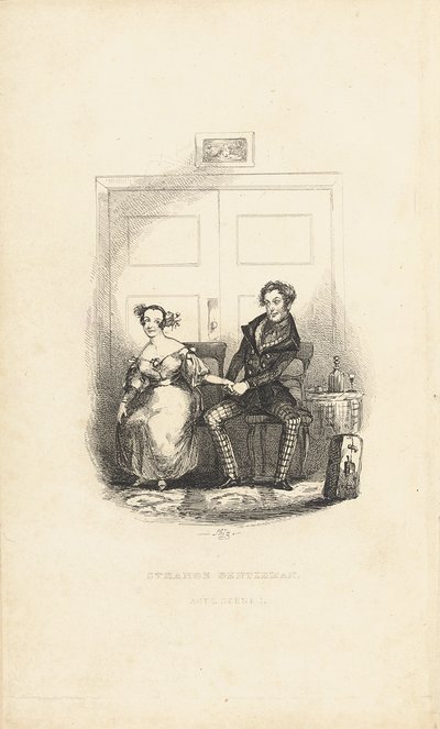 Frontyspis do „Dziwnego dżentelmena: komiczna burletta” Charlesa Dickensa (1812-70) autorstwa Hablot Knight Browne