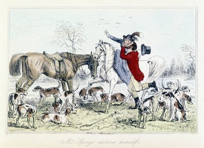 Pan Sponge deklaruje się. Angielska karykatura o polowaniu na lisa w „Przygodach Thomasa Scotta”, ilustracja H.K. Browne i WT Maud autorstwa Hablot Knight Browne