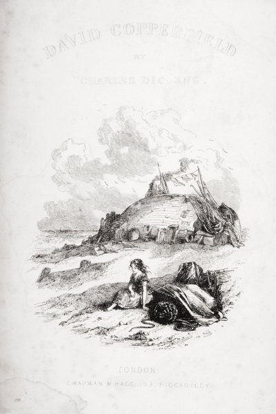Ilustracja na stronie tytułowej z „Dawida Copperfielda” autorstwa Charlesa Dickensa (1812-70) po raz pierwszy opublikowana w 1850 r. (lito) autorstwa Hablot Knight Browne