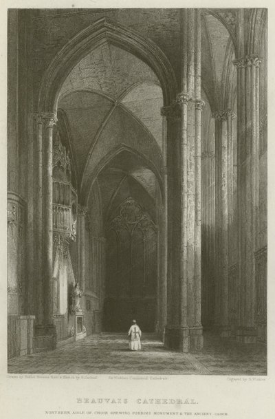 Katedra w Beauvais, północna nawa chóru z pomnikiem Forbinsa i starożytnym zegarem autorstwa Hablot Knight Browne