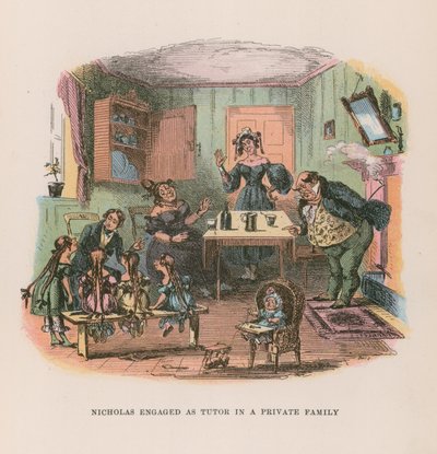 Ilustracja do Mikołaja Nickleby autorstwa Hablot Knight Browne
