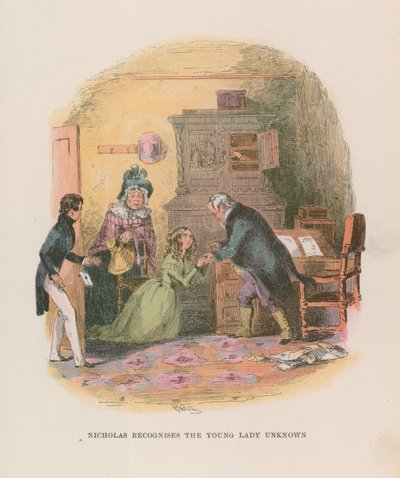 Ilustracja do Mikołaja Nickleby autorstwa Hablot Knight Browne