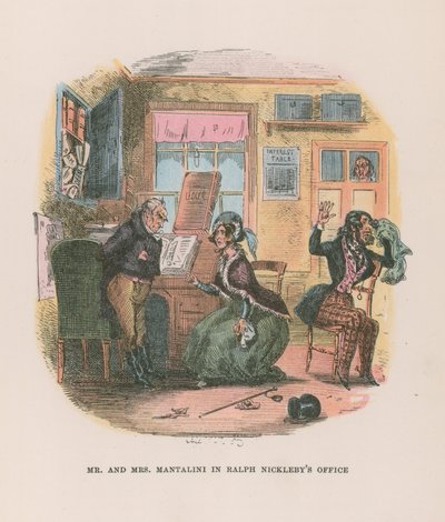 Ilustracja do Mikołaja Nickleby autorstwa Hablot Knight Browne