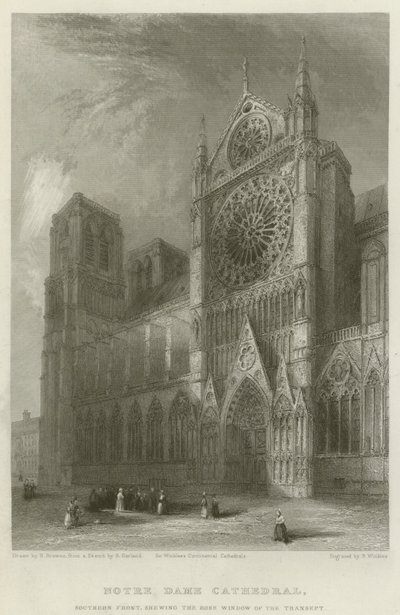 Katedra Notre Dame na froncie południowym z rozetą transeptu autorstwa Hablot Knight Browne