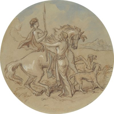 Jeden z osiemnastu projektów serii talerzy przedstawiających Wenus i Adonisa autorstwa Hablot Knight Browne