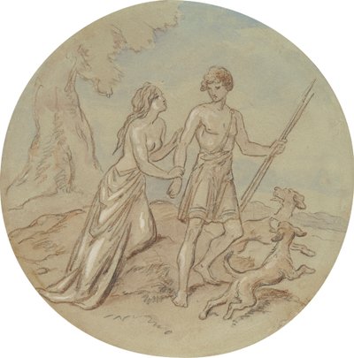 Jeden z osiemnastu projektów serii talerzy przedstawiających Wenus i Adonisa autorstwa Hablot Knight Browne