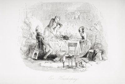 Nasze gospodarstwo domowe, ilustracja z „Dawida Copperfielda” Charlesa Dickensa (1812-70) opublikowana po raz pierwszy w 1850 r. autorstwa Hablot Knight Browne