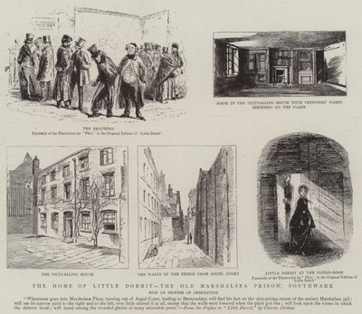 Dom Little Dorrit, stare więzienie Marshalsea, Southwark autorstwa Hablot Knight Browne