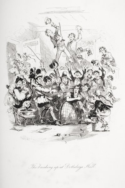„Zerwanie” w Dotheboys Hall, ilustracja z „Nicholas Nickleby” Charlesa Dickensa (1812-70) opublikowana w 1839 r. autorstwa Hablot Knight Browne