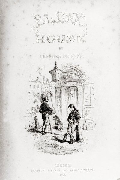 Strona tytułowa „Ponurego domu” Charlesa Dickensa (1812-70) wydanej w 1853 r. autorstwa Hablot Knight Browne