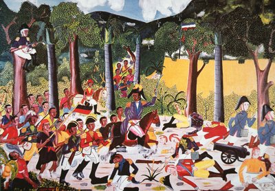 Haitańczycy pod dowództwem Jean Jacques Dessalines pokonują wojska Napoleona (olej na płótnie) autorstwa Haitian School