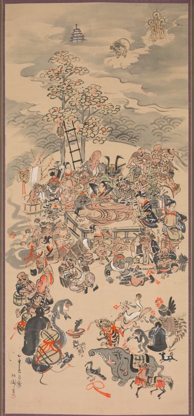 Parinirvana z podmiotami Otsu-e, 1800s. autorstwa Hakuen