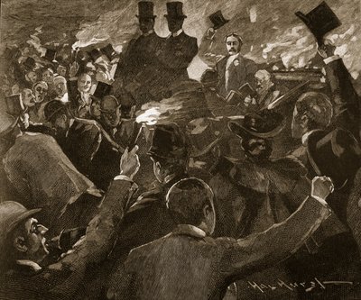 Mr Balfour w Dublinie: procesja z pochodniami, ilustracja z „Ilustrowanej historii Anglii Cassella” (rycina) (zdjęcie w sepii) autorstwa Hal Hurst
