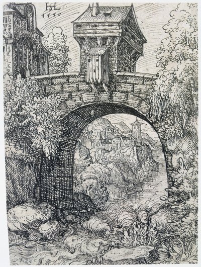 Krajobraz z mostem, 1550 autorstwa Hanns Sebald Lautensack
