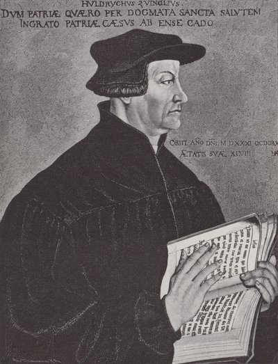 Huldrych Zwingli, przywódca reformacji w Szwajcarii (rycina) autorstwa Hans (after) Asper