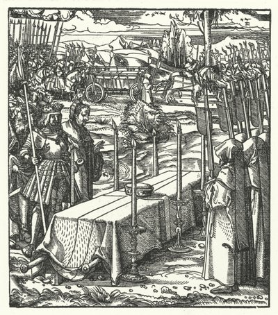 Arcyksiążę austriacki Maksymilian obok trumny zamordowanego Ludwika de Bourbon, księcia-biskupa Liege autorstwa Hans (after) Burgkmair