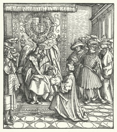 Dedykacja księgi cesarzowi Maksymilianowi I (rycina) autorstwa Hans (after) Burgkmair