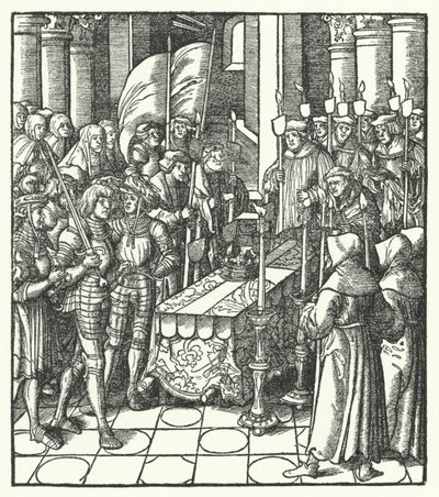 Król Francji Ludwik XII obok trumny swojego poprzednika, króla Karola VIII autorstwa Hans (after) Burgkmair