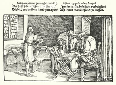 Owrzodzenia lub owrzodzenia nóg (grawerowanie) autorstwa Hans (after) Burgkmair