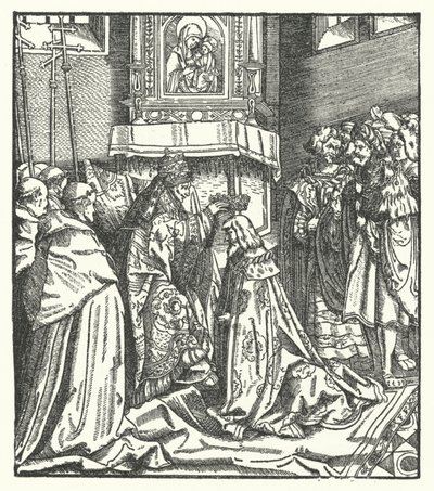 Papież Mikołaj V koronujący Fryderyka III na cesarza rzymskiego w Rzymie autorstwa Hans (after) Burgkmair