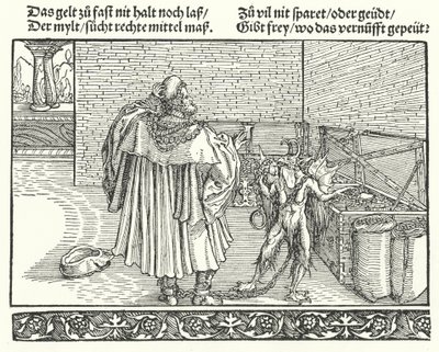 Demon chciwości (rycina) autorstwa Hans (after) Burgkmair